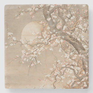 Japanische Pflaumenblüten im Mondschein von Sō Shi Steinuntersetzer
