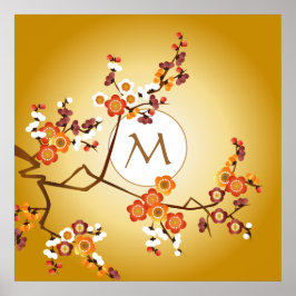 Japanische Pflaumenblüten Moon Gold Orange Red Bra Poster