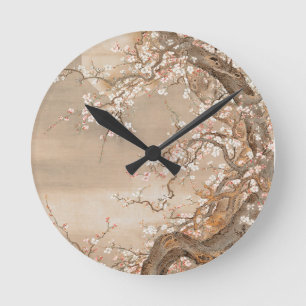 Japanische Pflaumenblüten Runde Wanduhr
