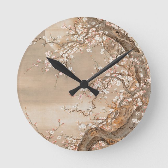 Japanische Pflaumenblüten Runde Wanduhr (Vorderseite)