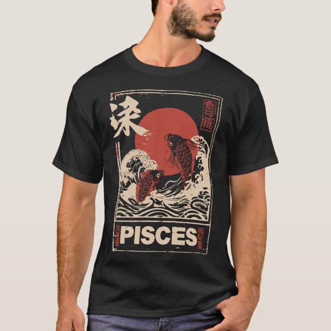 Japanische Pisces Zodiac | Red Sun Twin Fish T-Shirt (Vorderseite)