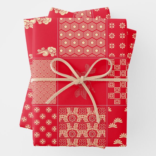 Japanische PixelArt-Blume-Mix-Muster Geschenkpapier Set (Beispiel)