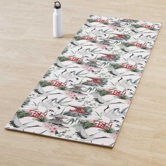 Japanische Pogoda, Brücke, Kran in Grau und Rot Yogamatte (Beispiel)