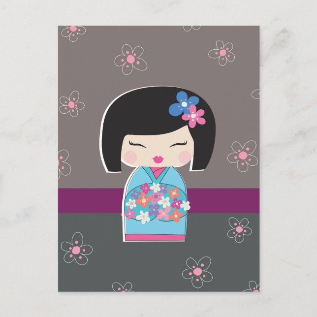 japanische Postkarte Kokeshi Doll (Vorderseite)