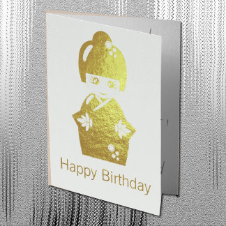 Japanische Puppe - goldener Geburtstag Folienkarte