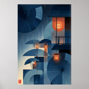Japanische Regenschirm-Wandkunst Geschichtet Regen Poster