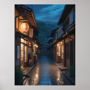Japanische Regenstraße Street Art Poster