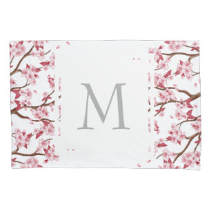 Japanische Rosa Kirschblüten - Mit Monogramm Kissenbezug