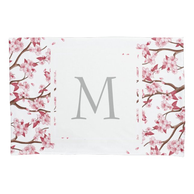 Japanische Rosa Kirschblüten - Mit Monogramm Kissenbezug (Vorderseite)