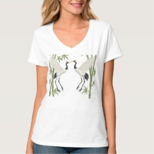 Japanische Rot-Kronen-Kranich-Stickerei Bambus-Ges T-Shirt