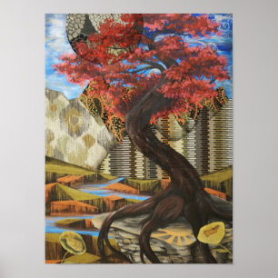 Japanische Rote Ahorn Surreale Landschaft Kunst Poster