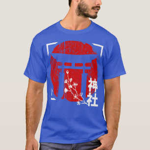 Japanische Rote Sonne mit Schrein und Sakura Cherr T-Shirt