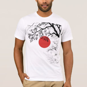 Japanische rote Sonne & Pinselbaum-Kunst T-Shirt