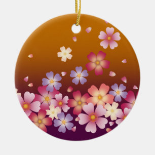Japanische Sakura Blüten Gold & PLum Keramik Ornament