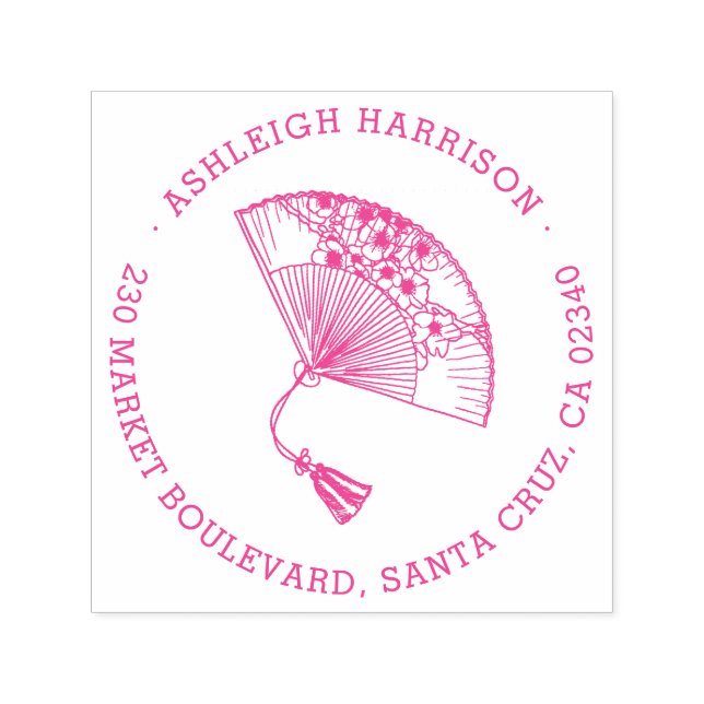 Japanische Sakura Fan Round Name & Rücksendeadress Permastempel (Design)