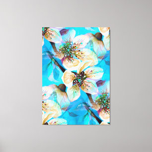 Japanische Sakura Kirschbaum Blume in Aqua Blue Leinwanddruck