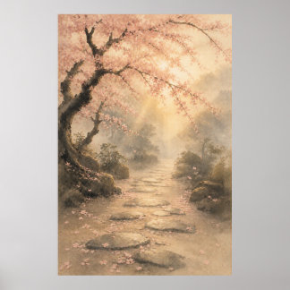 Japanische Sakura-Kirschblüten Japandi-Wandkunst P Poster