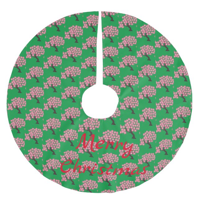 Japanische Sakura Kirschblüten Thunder_Cove Polyester Weihnachtsbaumdecke (Vorderseite)