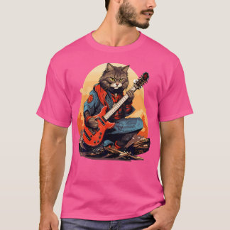 Japanische Samurai-Katze, die die elektrische Gita T-Shirt