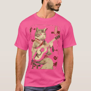 Japanische Samurai-Katze, die die elektrische Gita T-Shirt