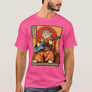 Japanische Samurai-Katze, die die elektrische Gita T-Shirt
