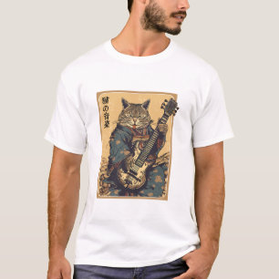 Japanische Samurai Katze spielt die elektrische Gi T-Shirt