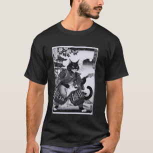 Japanische Samurai-Katze spielt elektrische Gitarr T-Shirt