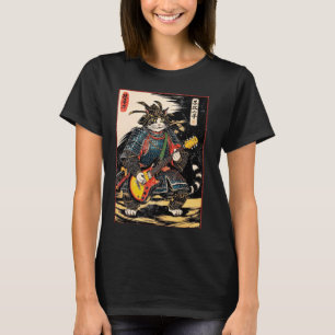 Japanische Samurai-Katze spielt elektrische Gitarr T-Shirt