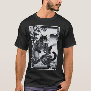 Japanische Samurai-Katze spielt elektrische Gitarr T-Shirt