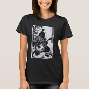 Japanische Samurai-Katze spielt elektrische Gitarr T-Shirt