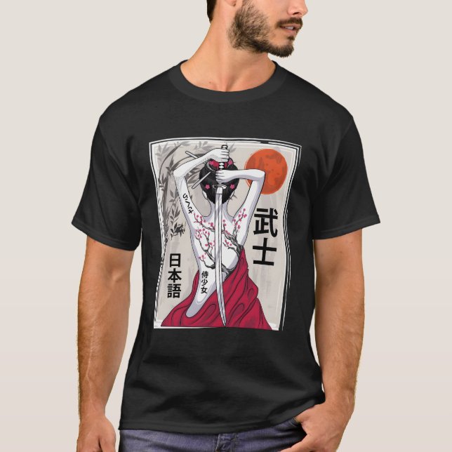 Japanische Samurai Kulturlandschaft Sakura Cherry T-Shirt (Vorderseite)