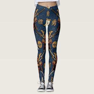 Japanische Samurai-Maske und Katana-Muster Leggings