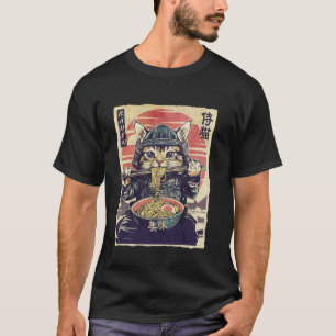 Japanische Samurai-Ninja-Katze, die Ramen isst T-Shirt
