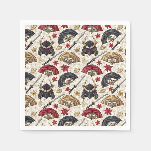 Japanische Samurai-Rüstung & Katana-Designmuster-K Serviette (Vorderseite)