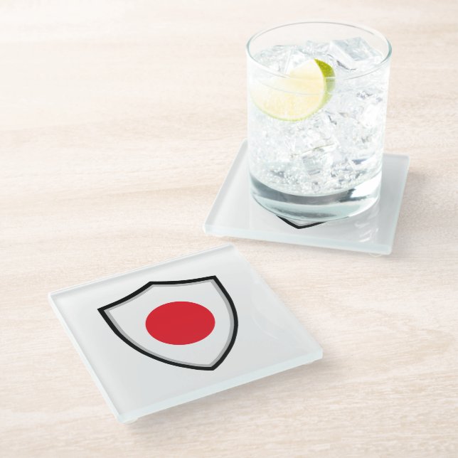 Japanische Schildflagge Glasuntersetzer (Schrägansicht)