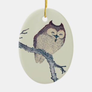Japanische schlafende Eule Nacht Kunstwerk Keramik Ornament