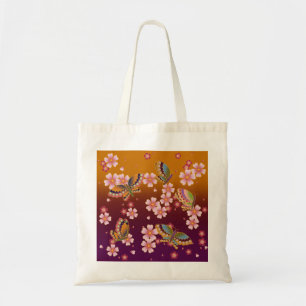 Japanische Schmetterlinge Amid Sakura Blooms Gold  Tragetasche