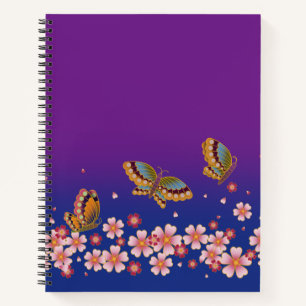 Japanische Schmetterlinge Amid Sakura Blüten Lila Notizbuch