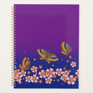 Japanische Schmetterlinge Amid Sakura Blüten Lila Planer