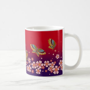 Japanische Schmetterlinge Amid Sakura Blüten Rot Kaffeetasse