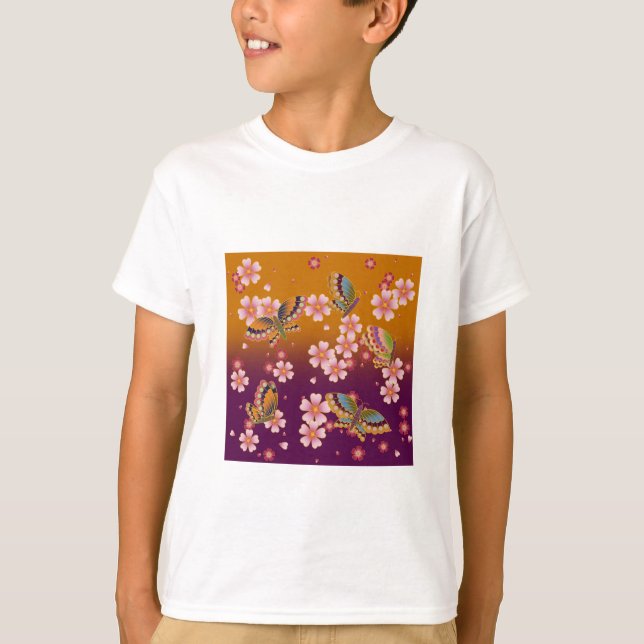 Japanische Schmetterlinge inmitten von Sakura-Blüt T-Shirt (Vorderseite)