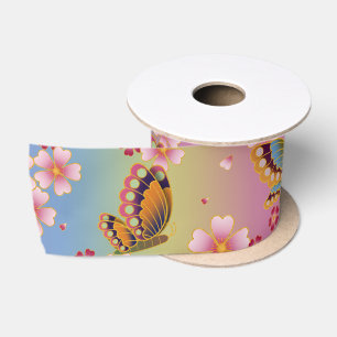 Japanische Schmetterlinge Mitte Sakura Blüten Reg Satinband