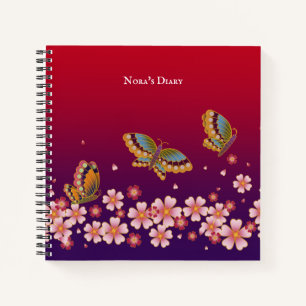 Japanische Schmetterlinge Sakura Blüten Personali Notizbuch
