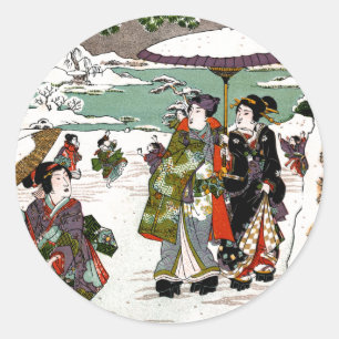 Japanische Schneelandschaft Runder Aufkleber