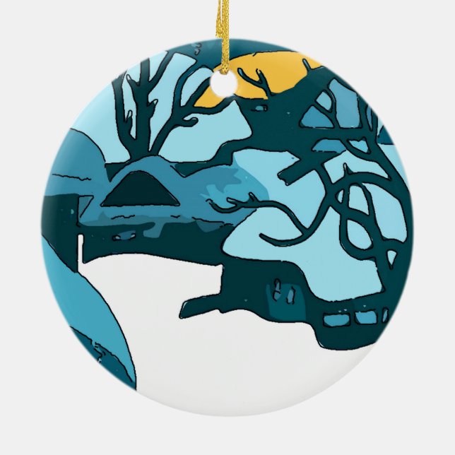 Japanische Schneemondendruckerei Keramikornament (Hinten)