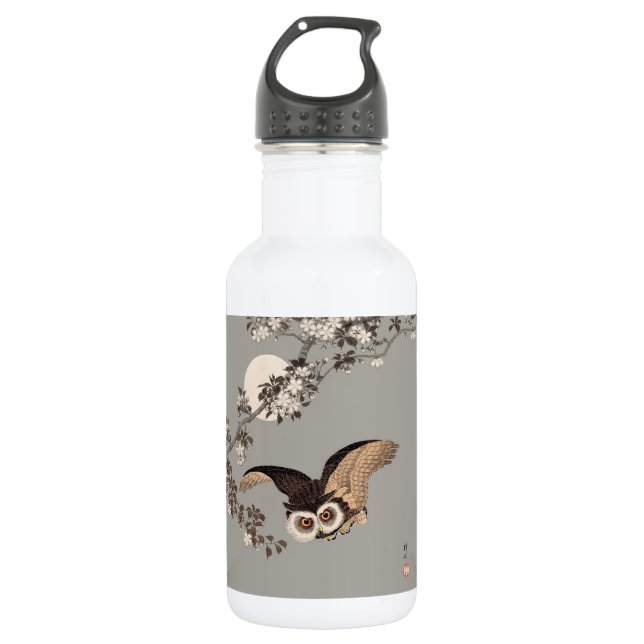Japanische Schneemondwoodcut Flying Night Edelstahlflasche (Vorderseite)
