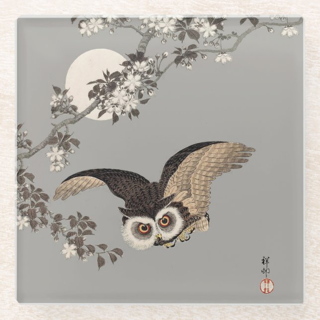 Japanische Schneemondwoodcut Flying Night Glasuntersetzer (Vorderseite)