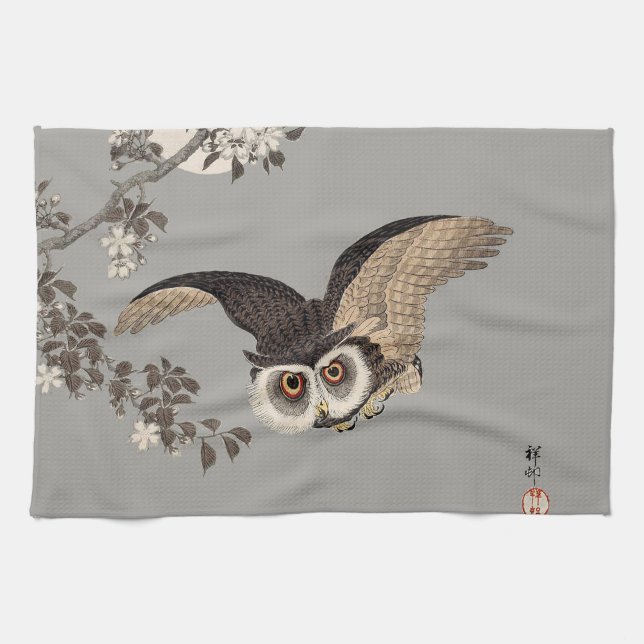 Japanische Schneemondwoodcut Flying Night Handtuch (Horizontal)