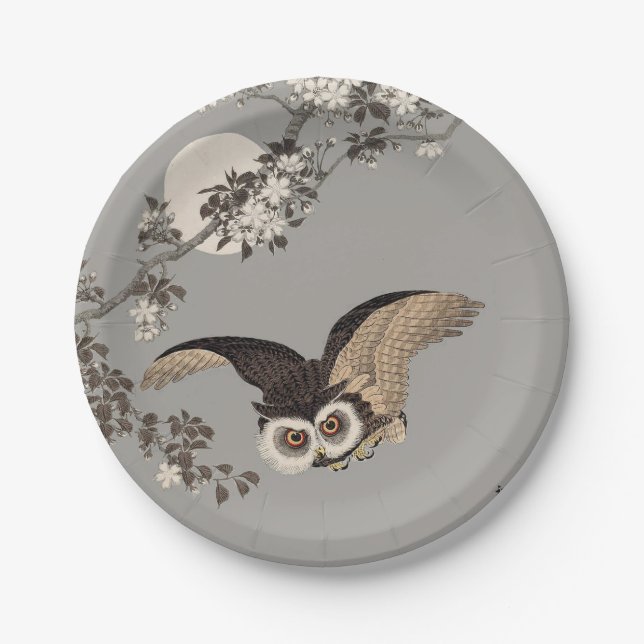 Japanische Schneemondwoodcut Flying Night Pappteller (Vorderseite)