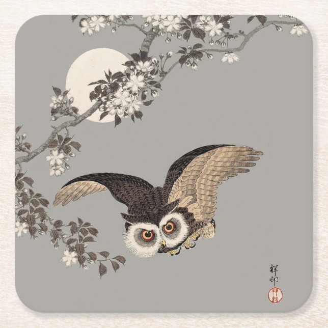 Japanische Schneemondwoodcut Flying Night Rechteckiger Pappuntersetzer (Vorderseite)